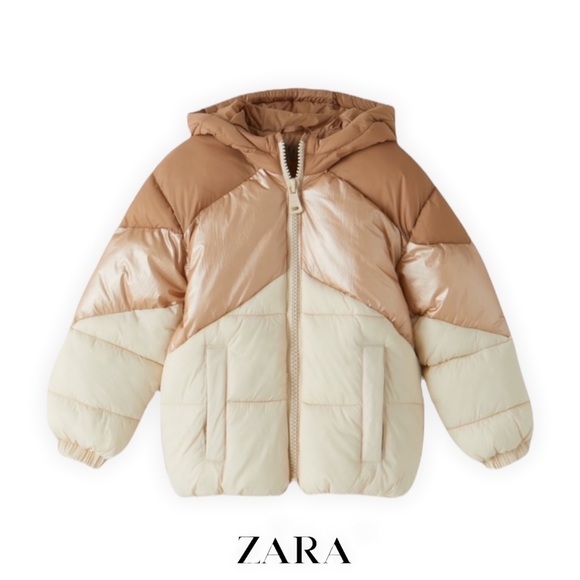 Zara Jackets & Coats Zara Kids Cream Color Block Puffer Jacket
